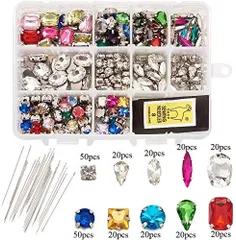 【特売】Beadthoven 縫い付け ラインストーン 10種類 約260個/箱 ミックスカラー ラインストーン 台座付き カラフル ガラスストーン 針付き アソートセット 銀メッキ 4爪 ガラスビーズ ビジューパーツ レジン チャーム パーツ アクセサリー材