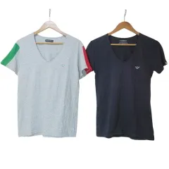エンポリオアルマーニ EMPORIO ARMANI アンダーウェア Tシャツ 2点セット まとめて 半袖 Uネック ロゴ プリント S M ネイビー グレー ☆AA★ IBO59 X