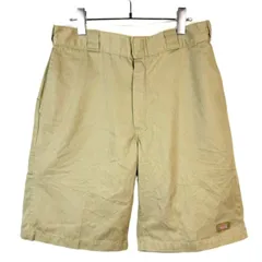 90sUSA製Dickiesディッキーズ43259ワークショーツハーフパンツショートパンツツイル生地ロゴタグワンポイントカーキベージュセルフォンポケットスケーターファッションストリートアメカジダブルシートダブルヒップvintageヴィンテージ50530