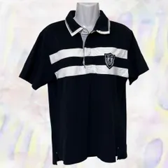 Hush Puppies　ハッシュパピー　ポロシャツ　ブラック　メンズ　ライン　襟付き　半袖　ワッペン　Lサイズ　バイカラー