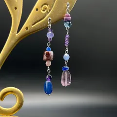 天然石 パープル〜ブルー アンシンメトリーなピアスorイヤリング フリロシリーズ 夏の黄昏時 fr014
