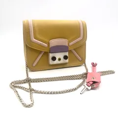 ■美品■FURLA フルラ　メトロポリス　チェーンショルダーバッグ　斜めがけ　クロスボディ　イエロー×ピンク　ゴールド金具　レザー　206677 F6400/81 イタリア製　鍵付き　レディース