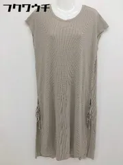 ◇ Samansa Mos2 blue ワッフル スリット リボン ノースリーブ 膝下丈 ワンピース サイズ F ベージュ レディース  【中古】 【1108180000892】