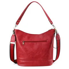 レッド [FUKUYIN] ショルダーバッグ レディース 3WAY トートバッグ 鞄 レディース 大容量 肩掛け 斜め掛けバッグ 3本ストラップ 付き おしゃれ シンプル 軽量 通勤 通学 ギフト ギフト レッド