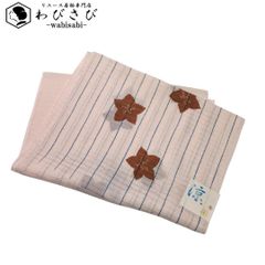 和装小物 帯揚げ 正絹 夏物 絽 縦縞模様に桔梗の花 乙女色 C-5839