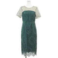 【新品同様】Diagram GRACE CONTINENTAL ダイアグラム グレース コンチネンタル ワンピース レース ドット 花柄 刺繍 コンビネーション シアー 切替 チュール 半袖 ひざ丈 ドレス レディース 36 グリーン 緑 3833-5032のサムネイル