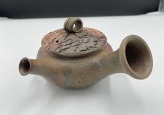 備前焼 武田良昭作 急須, 8cm×13cm×9cm,三本線つまみ、ひびひび加工