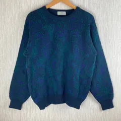 90s ニット セーター 総柄 ネイビー マルチカラー メンズ Mサイズ 古着 カジュアル ペイズリー　ストリート