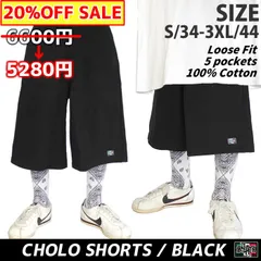 20% OFF 6600円 → 5280円 SANGRE AZUL CHOLO SHORTS チョロショーツ 5ポケット 膝下丈 チカーノ ウエストコースト ギャングスタ ヒップホップ ストリートウェアー 100%コットン ブラック