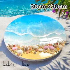 ◆訳あり◆　海アート「小石と貝の海岸」レジンアート　オーシャンアート 30cm  ｃ