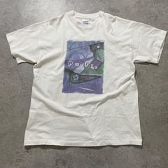 90s.シングルステッチ 半袖Tシャツ アート ホワイト XL【ST182】