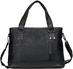 キッソス（ＫＩＳＳＯＳ） ビジネスバッグ メンズ 多機能 トートバッグ ショルダーバッグ PUレザー ブリーフケース 防水 撥水加工 大容量( ブラック)