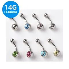 純チタン製 バーベルピアス 14G ボディピアス シングルストーン ブルージルコニア(人工石） QH412T