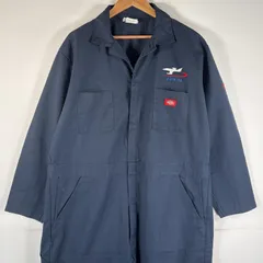 古着 ディッキーズ Dickies 長袖つなぎ オールインワン ワーク 作業着 大きいサイズ ワンポイントロゴ 刺繍 企業ロゴ 46／48 REG  ネイビー メンズ
