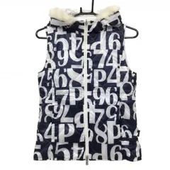 キャロウェイ 中綿リバーシブルベスト ネイビー×白 数字柄 裏白 フードファー着脱可 レディース M ゴルフウェア Callaway