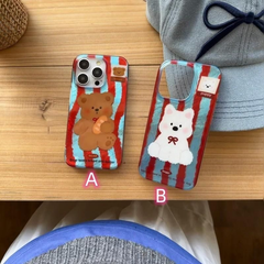 青赤縦じま ベア パピー熊 犬 かわいい スマホケース アイフォンケースiPhoneケースiPhone12 iphone13iPhone14 iphone15iPhone16