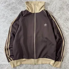 好配色 70-80s アディダス adidas トラックジャケット ブラウン ベージュ M 人気色 トレフォイルロゴ 3本線 スリーライン ジャージ ハイネック デサント製 短丈 ヴィンテージ