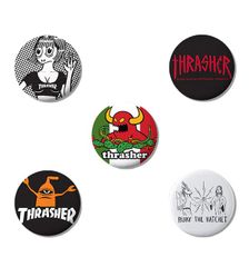 Thrasher x Toy Machine (スラッシャー トイマシーン ) 缶バッジ 5個セット Buttons (5 Pack) スケボー SKATE SK8 スケートボード