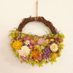 お花たっぷり春の花かごリース約22×23cm