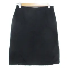 グリーンレーベルリラクシング ユナイテッドアローズ green label relaxing タイトスカート ツイードスカート ひざ丈 フリンジ 38 紺 黒 ネイビー ブラック /FF43