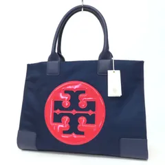 OH25016 未使用 TORY BURCH トリーバーチ エラ カラーブロック トートバッグ ナイロン×レザー サークルロゴ 紺 ネイビー×レッド