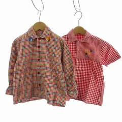 ミキハウス mikihouse 2点セット まとめ 子ども服 シャツ 半袖 長袖 チェック柄 ロゴ 刺繍 110 赤系 ■GY14
