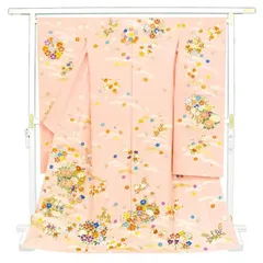 ※記念感謝祭【仕立無料】京友禅手描き,手刺繍,本金加工,四季花小付模様,上品桜染振袖（10011439）