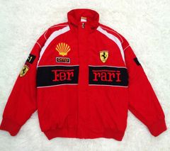 【美品】フェラーリ　FERRARI　F1チーム　レーシングジャケット　ワッペン刺繍　パッチワーク　ジップアップ　ブルゾン　Mサイズ　レッド A-374