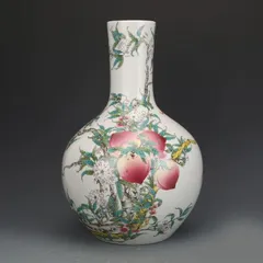 清乾隆粉彩福寿九桃天球瓶 景徳鎮 陶磁器 装飾品 現代工芸品 美術品 置 清乾隆粉彩福寿九桃天球瓶 景徳鎮 陶磁器 装飾品 現代工芸品