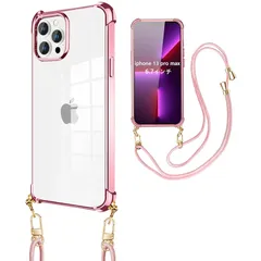 weiaoluo iphone 13 pro max ケース クリア ショルダー 耐衝撃アイフォン13 pro maxスマホケース 薄型 TPU 軽量 肩がけ 首掛け 紐付きバンパー カバー ストラップ付き ストラップホール付き 韓国 透明 ストラップ着脱 1