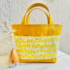 帆布トートバッグ　便利な目隠し布付き（黄色の小花）　14