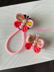 つまみ細工 蝶々のヘアクリップ＆ヘアゴム