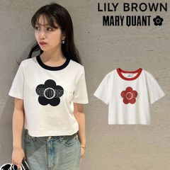 【爆速配送】【即納】 リリーブラウン LILY BROWN トップス 25夏 【LILY BROWN×MARY QUANT】グリッターロゴリンガーTシャツ 半袖 クロップド丈 マリクワ コラボ lwct254006