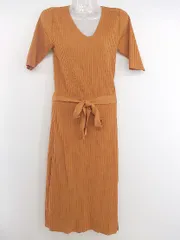 ◇ ◎ Andemiu アンデミュウ 五分袖 膝下丈 リブ ニット ワンピース サイズF オレンジ レディース P  【中古】 【1210110006468】