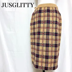 ジャスグリッティー ニットスカート 膝丈 チェック柄 ジャガード 1 S 茶色 used in Japan