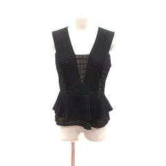 ビーシービージーマックスアズリア BCBGMAXAZRIA ブラウス ペプラム 透かし編み ノースリーブ S 黒 ブラック /YKのサムネイル