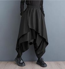 モード系 レディース ワイドパンツ 秋冬 不規則 ファッション ガウチョパンツ 大きいサイズ カジュアル ズボン フィックレイヤード サルエルパンツ ゆったり 九分丈 ズボン ウエストゴム 原宿系