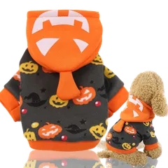 犬服 秋 冬 ハロウィンコスチューム スウェットトレーナ ③かぼちゃ×オレンジ※フード付