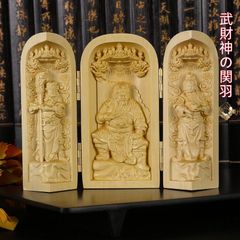 Wooden Buddhist statue, boxwood, triple Kannon statue, Dainichi Nyorai, miniature Buddhist altar, Buddhist altar decoration, good fortune, protection against evil, art, craft, lucky charm, wealth increase, ornament, warrior god, Guan Yu
