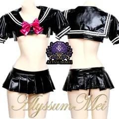 蝶ネクタイ&Tバック付きセクシー光沢エナメルJK制服セーラー服コスプレ衣装フルセット　ミニスカコスチューム　イベント仮装　ボディスーツ　ハロウインコスプレ大人レディース　写真撮影　撮影会　ステージ衣装　舞台演出服　ライブクラブ推し活服　在宅コスプレ　二次会余興