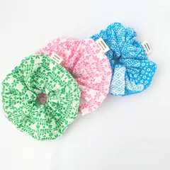 ふんわり夏色♪ 『懐かしいシュシュ』　　若葉グリーン・さくらんぼピンク・ラムネブルー　　レトロ　髪飾り