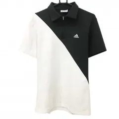 【美品】アディダス 半袖ポロシャツ 白×黒 ロゴ刺しゅう ハーフジップ メンズ L/G ゴルフウェア adidas