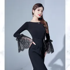 サイズ展開あり・セール【新品・未使用】既製品トップス　社交ダンスドレス　トップス　レッスン着　黒　X1168