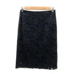 ユナイテッドアローズ UNITED ARROWS タイトスカート ミモレ丈 総レース 花柄 36 S 紺 ネイビー /SY18