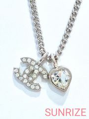 CHANEL シャネル ココマーク ハート ラインストーン ネックレス D11C【T29】