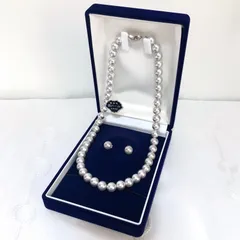 送料込み 新品 ジュエリーケース付き ケースカラー変更可 本貝パールネックレス グレー 42センチ ピアス8ミリ セット イヤリング変更可