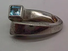 BJR3★グッチ/GUCCI シルバー925 ブルートパーズ付き ツイスト Gリング チャーム トップ