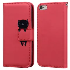 【即日発送】耐衝撃保護ケース 動物 かわいい 黒猫 可愛いカバー 人気PUレザー財布型 スタンド機能 女性 カバー インチ 4.7 カード収納 アイフォン6S ケース ケース ケース アイフォン6 スマホケース アップル 手帳型 6S iPhone (赤/猫)