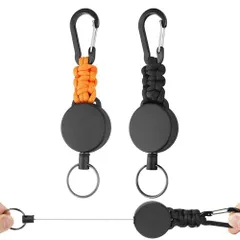 ブラック＋オレンジ EOTW リールキーホルダー カラビナ付き 伸縮性リール式キーリール 紛失防止 超軽量 吊り下げ名札用 2個セット