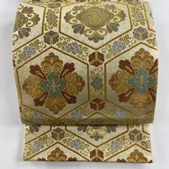 専用帯1868 ●高級 正絹 全通 袋帯 リサイクル着物】袋帯 正絹 金色 古典柄 正倉院模様 帯丈443cm S